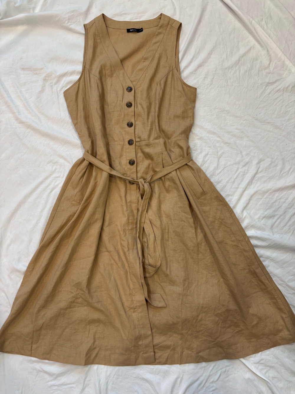 Reitmans Tan Linen V-Neck Sleeveless Dress